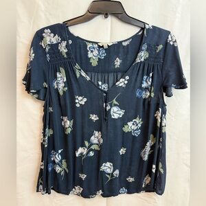 Lucky Brand Navy Blue Floral Blouse